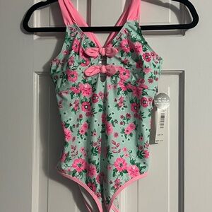 Nicole Miller - girls size 14 - Mint and Pink Floral Girls One-Piece Swimsuit